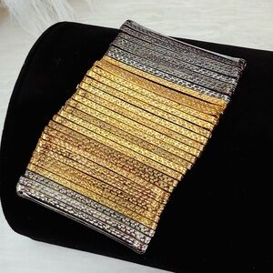 Silvertone aged Goldtone, black gunmetal wide band stretch bracelet